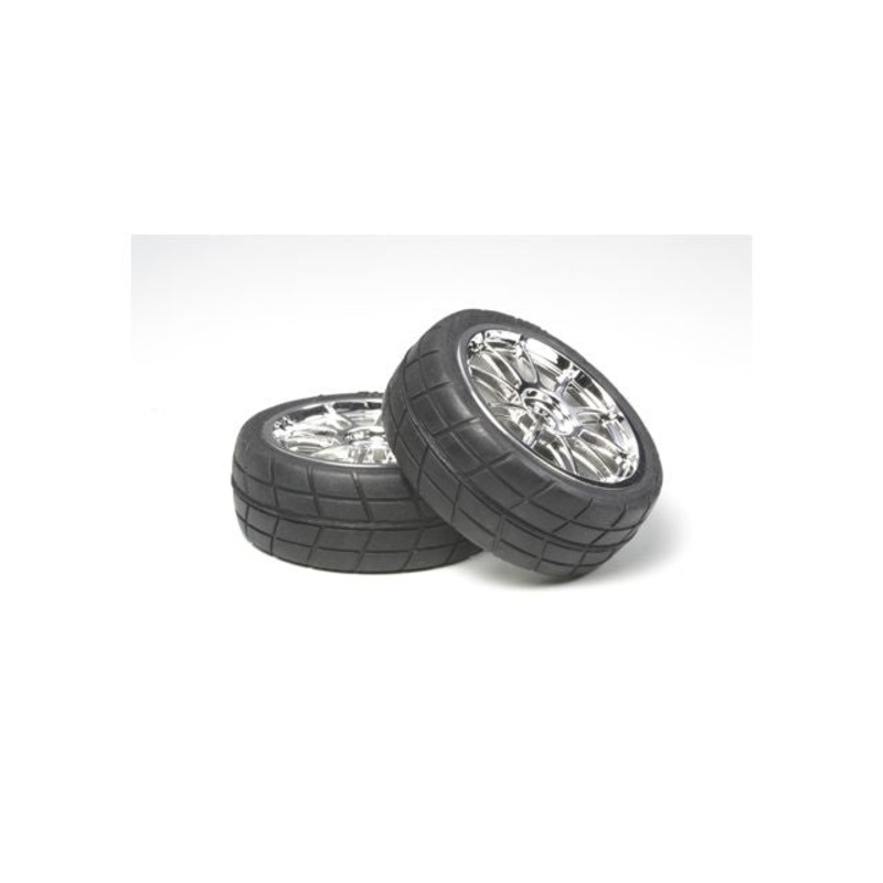Tamiya - 10 Spoke Plated Wheel w/Tyre 24mm/0 (2)