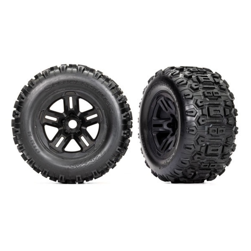 Traxxas - 9672 - Tires & Wheels 3.8" Assembled - Glued Black Wheels Sledgehammer Tires Foam Inserts) (2) (Sledge)