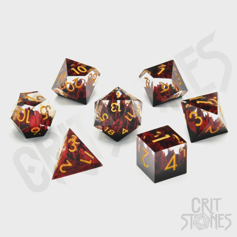 CritStones - Resin RPG Dice Set - Lava Peaks (Sharp Edge)