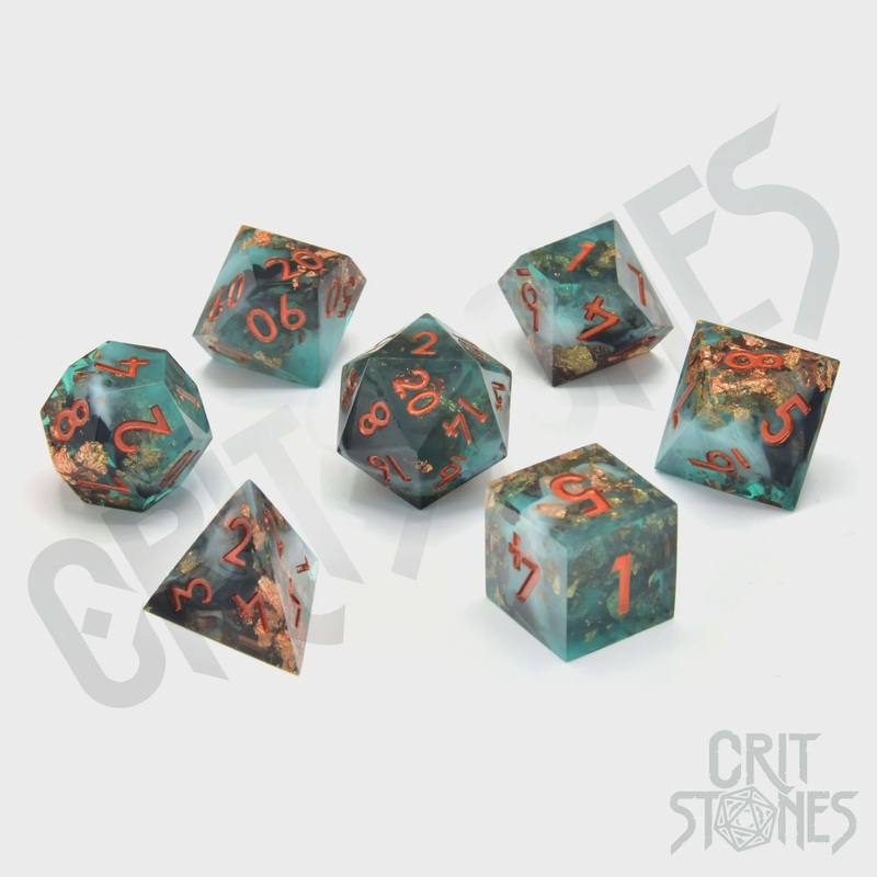 CritStones - Resin RPG Dice Set - Oceanic Oracle (Sharp Edge)