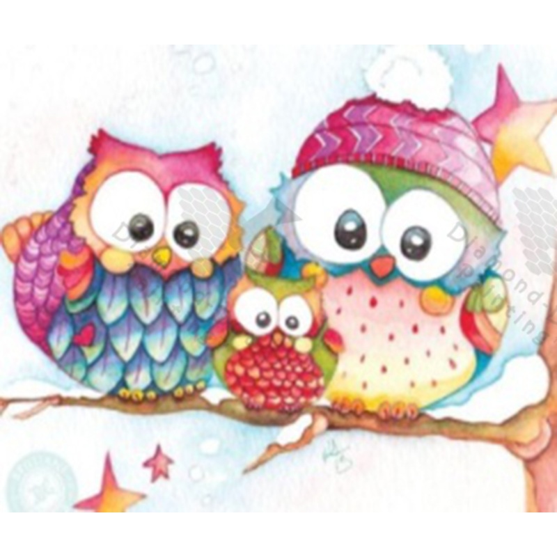 Diamond-Dot - DDP014 - Owl Family (18x18) Partial (Framed)